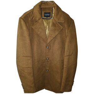 Chou Yatou Mens Wool Blend Brown Overcoat Pea Coat Jacket Size L